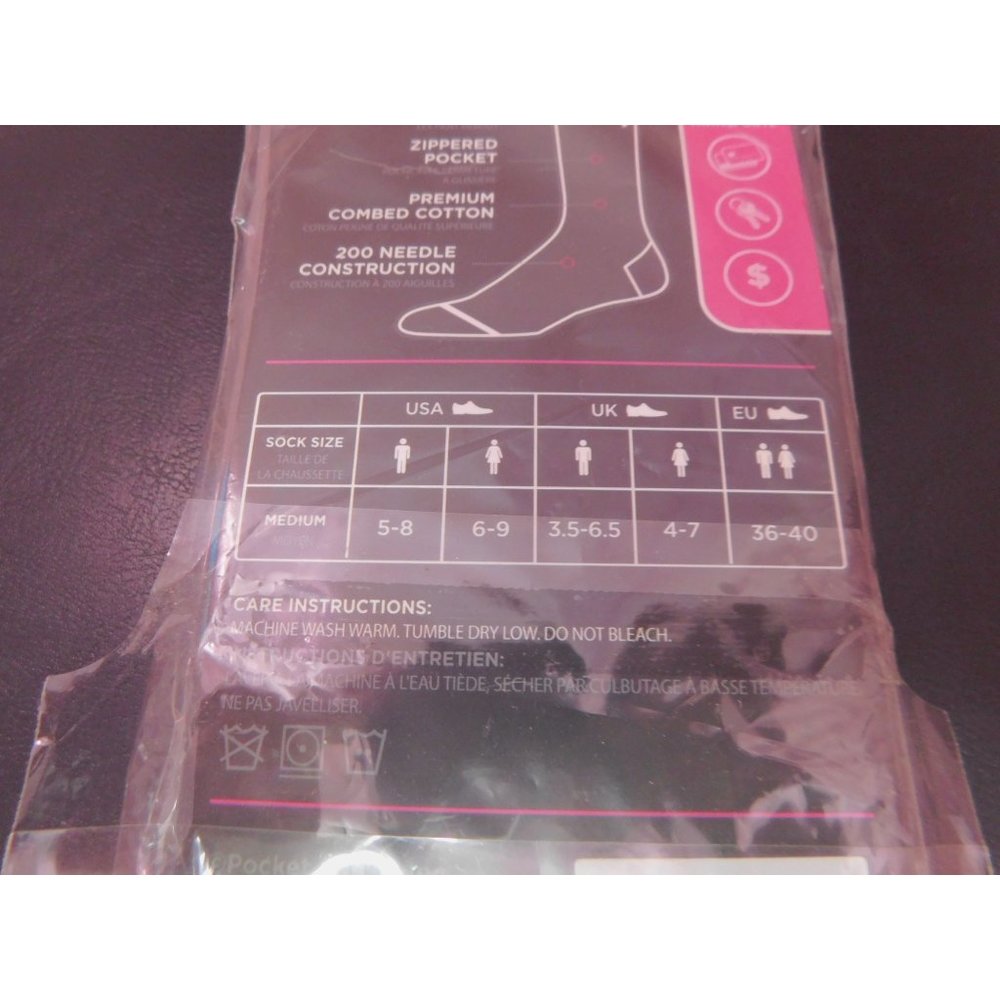 NWT Pocket Socks Crew Socks Medium 6 to 9 Peace Sign Hidden Zipper - Picture 5 of 6